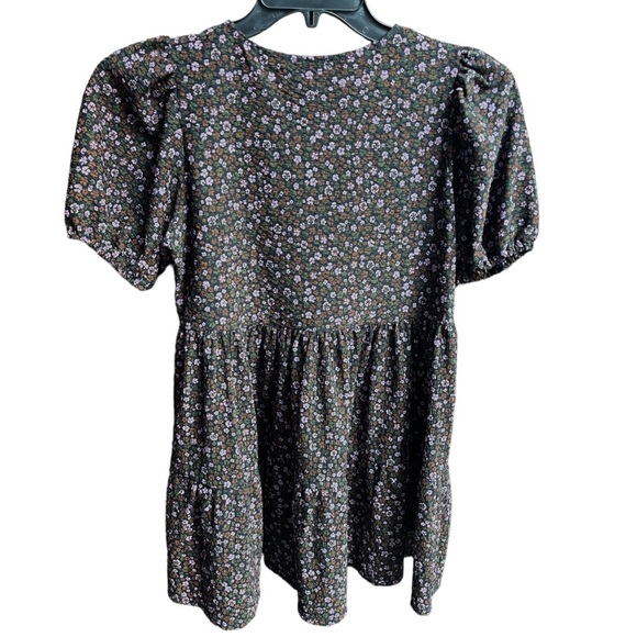 ASOS Design Floral Mini Tiered Smock Dress Black Purple Brown Green 4 Petite - Picture 2 of 7